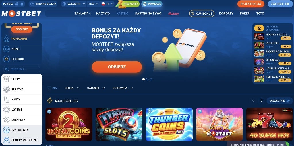 bonus w kasynie mostbet